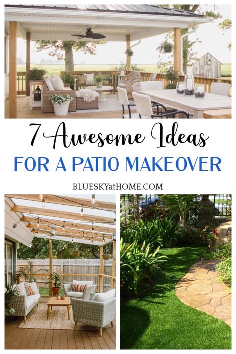 7 Awesome Ideas for a Patio Makeover - Bluesky at Home Summer Table Decor, Homemade Garden Decorations, Outdoor Christmas Decorations Yard, Homemade Garden, Patio Entertaining, Covered Patio Design, Building A Pergola, Tablescape Ideas, Patio Cover