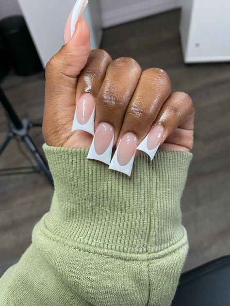 White Duck French Tips, Duck Nail Frenchies, White French Tip Duck Nails, French Tip Duck Nails, Acrylic Nail Set, Hard Nails, Duck Nails, White Acrylic Nails, French Tip Acrylic Nails