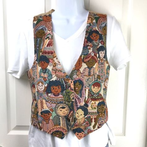 Vintage Vest Outfits For Women, 90s Vest Outfits, Button Up Vest Outfit, Vintage Vest Outfit, Vintage Hijab, Cottage Fashion, 90s Vest, Vest Outfits For Women, Tapestry Vest