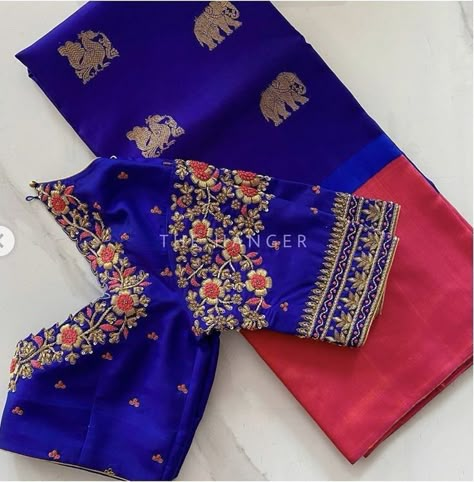 https://youtu.be/b25z5ZBgC5w Maggam Work Blue Blouse Designs, Blue Colour Maggam Work Blouses, Blue Maggam Work Blouse Designs, Blue Embroidery Blouse, Bridal Blouse Design, Maggam Blouse, Blue Blouse Designs, Blouse Designs High Neck, Cotton Blouse Design