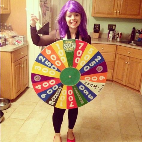 Wheel of Fortune Halloween costume Wheel Of Fortune Trunk Or Treat Ideas, Wheel Of Fortune Costume Diy, Game Show Costumes Ideas, Wheel Of Fortune Trunk Or Treat, Wheel Of Fortune Costume, Tarot Costume, Price Is Right Wheel, Game Night Parties, Casino Costumes