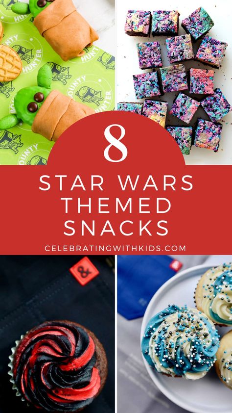 8 Star Wars themed snacks Star Wars Snacks Party, Star Wars Kids Party, Snacks For Movie Night, Star Wars Themed Food, Star Wars Dessert, Star Wars Snacks, Star Wars Party Decorations, Star Wars Party Food, Hollywood Food