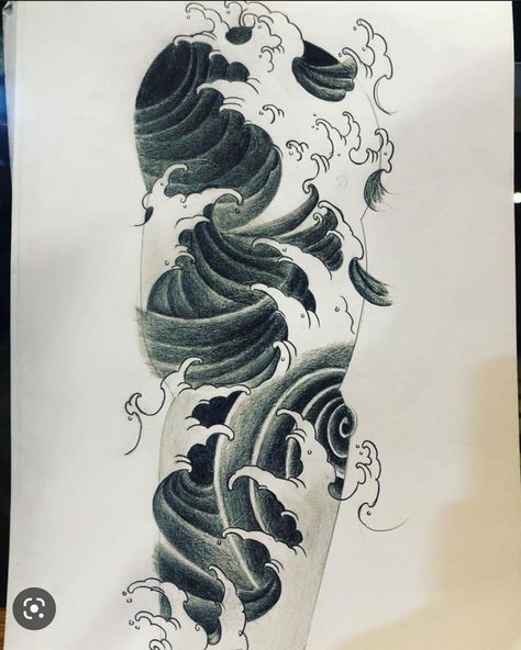 Japanese Tattoo Art Waves, Wave Filler Tattoo, Japanese Wave Tattoo Sleeve, Waves And Flowers Tattoo, Water Tattoo Sleeve, Waves Tattoo Sleeve, Japanese Water Tattoo Designs, Wave Sleeve Tattoo, Japanese Wave Tattoo Design