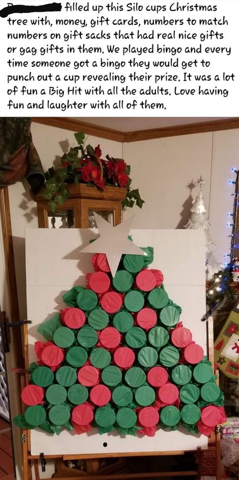 Play bingo, punch a covered plastic Solo cup for your prize Christmas Tree Game, Christmas Gift Games, Company Christmas Party, Christmas Bingo, Fun Christmas Games, Solo Cup, Holiday Games, Christmas Cup, Christmas School