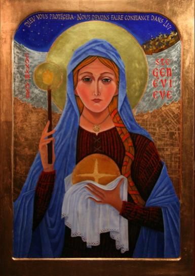 Saint Genevieve icon by Howard Anderson - feast day Jan 3 Saint Genevieve, St Genevieve, Friend Of God, Maori People, Saints Days, Patron Saints, Blessed Mother, The Gospel, Roman Catholic