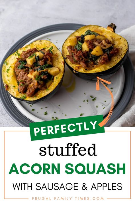 Acorn Squash With Sausage, Sausage And Apples, Squash With Sausage, Stuffed Acorn Squash, Fall Meal, Autumn Side Dishes, Holiday Side Dish, Baked Squash, Holiday Side