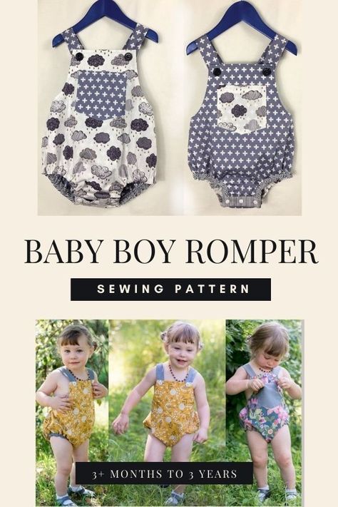 sewing patterns for baby boy Boys Romper Pattern, Baby Romper Pattern Free, Boys Clothes Patterns, Boys Sewing Patterns, Romper Sewing Pattern, Baby Romper Pattern, Baby Clothes Patterns Sewing, Knitting Dress, Boy Sewing