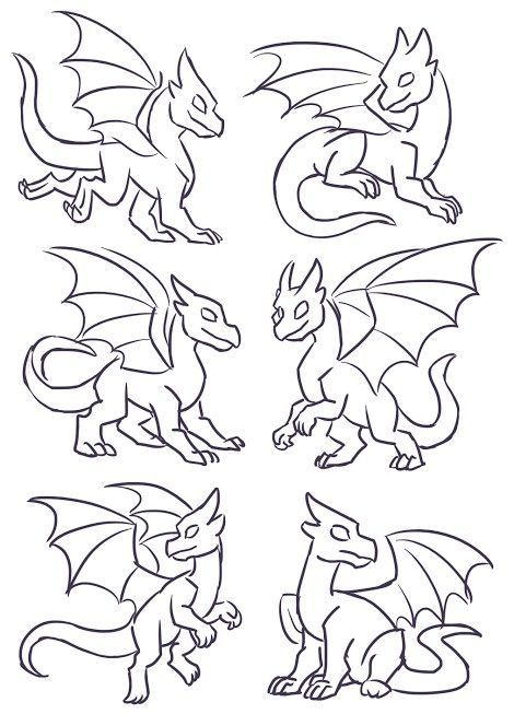 How To Draw A Cartoon Dragon, Cartoon Dragon Drawing Easy, Dragon Drawing Template, Dragon Bases Drawing Poses, Chibi Dragon Drawing, Dragon Drawing Base, Dragon Bases Drawing, Dragon Drawing Simple, Dragon Base Poses