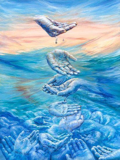 Using water and hands as metaphor, this painting symbolizes hope for humanity. Anyone can do a simple act of sharing and make a positive impact on the world. Although the sea of need may seem endless, with faith and love one can make a difference. This 18x24" painting was created for the Water for Life International Art Exhibition at the Mayan Museum in Cancun, Mexico, March-April 2022. Art Exhibition Painting Ideas, Sea Plastic Art, Ideology Art, Hope Painting, Inspirational Paintings, All Painting, Dripping Water, Paintings Easy, Hope Art