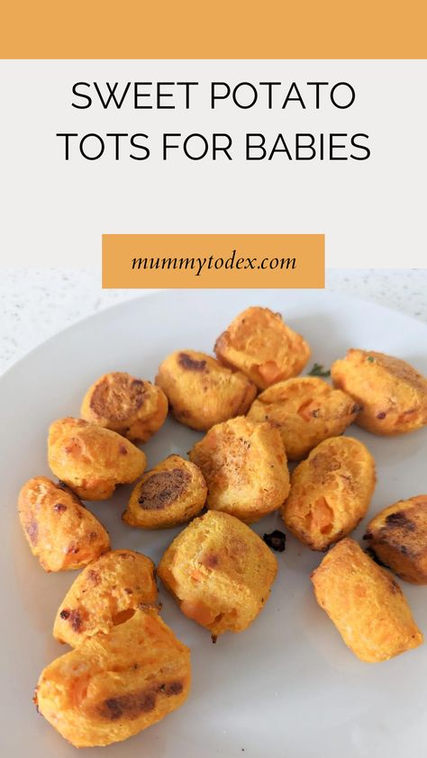 Baby Led Weaning Sweet Potato Recipes, Sweet Potato Nuggets Baby Foods, Sweet Potato Tots For Baby, Sweet Potato Muffins Baby, Sweet Potato Fritters Baby, Sweet Potato Bites For Baby, Blw Sweet Potato Recipes, Baby Sweet Potato Recipe, Sweet Potato Blw