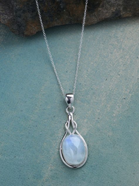 Moonstone is believed to a traveller's stone & destiny maker. Soothing milky white color crystal with flashes of blue & rainbow color not only cleanse your emotional body and aura but also surrounds you with love. Bring moonstone into your life to calm your inner being.Gemstone - Rainbow Moonstone - Not TreatedMetal - Solid 925 Sterling SilverStone Size - 13 x 18 mm, Product Weight - 7.5 gm, Length - 1.77 inch".925" sterling silver quality stamp Distinctive and captivating qualities of n Moon Stone Necklaces, Necklace Silver And Gemstone, Sterling Silver Jewelry Necklace Pendants, Crystal Necklaces Silver, Cheap Silver Moonstone Jewelry, Cheap Silver Crystal Necklaces With Natural Stones, Simple Sliver Pendant, Pierced Sterling Pendants, Simple Stone Necklaces