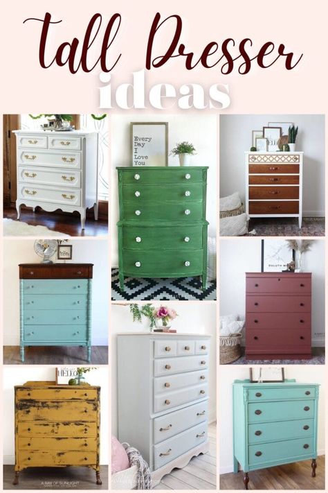 Tall Dresser Ideas Repurposed Tall Dresser Ideas, Tall Dresser Decor Bedroom, Tall Dresser Decor, Best Paint For Wood, Dresser Decoration, Two Tone Dresser, Best Paint Sprayer, Dresser Decor Bedroom, Dresser Ideas