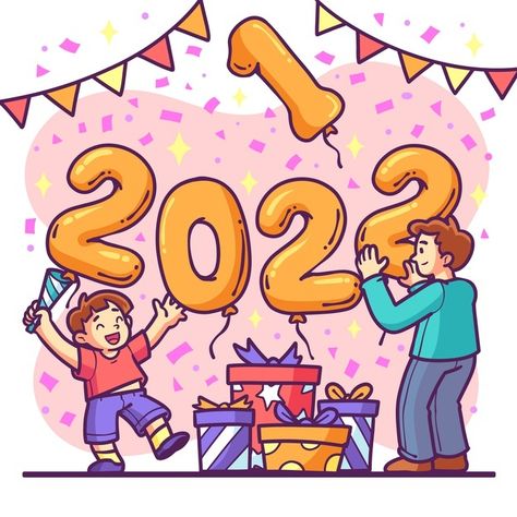 Happy New Year Drawing For Kids, New Year Drawings, Newyear Drawing, Happy New Year Drawing, New Years Drawing Ideas, New Year Drawing, New Year's Drawings, New Year Cartoon, New Years Countdown