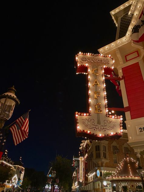 Main Street, U.S.A, Disneyland, California #MainStreet #Disneyland #Anaheim #California #Restaurant #Dinein #Carnationcafe #NightLights #MainStreetDisney Anaheim Aesthetic, Main Street Disneyland, Disneyland Anaheim, Anaheim California, Disneyland California, Anaheim, Main Street, Disneyland, Night Light