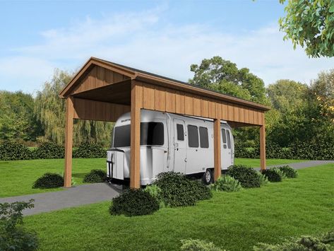 RV Carport Plan, 062G-0167 Rv Covered Parking, Carport Addition, Rv Barn, Rv Shelter, Rv Carports, Garage Apartment Plan, Plan Garage, Carport Plans, Rv Garage