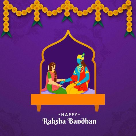 Illustration Of Subhadra Tying Rakhi To Krishna On Purple Background For Happy Raksha Bandhan Celebration. Happy Raksha Bandhan, Vector Poster, Happy Rakshabandhan, Wedding People, Raksha Bandhan, Purple Background, Cityscape Photos, Beautiful Nature Wallpaper, Nature Backgrounds