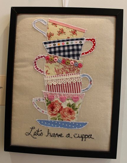 Have a cuppa framed applique – Quilting Slow Sewing, Kitchen Sewing, Fabric Cards, Small Sewing, Art Creativity, Free Motion Embroidery, Applique Quilting, Pola Sulam, Sewing Appliques