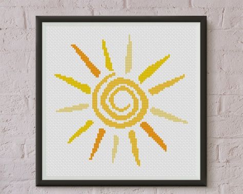 Sun Cross Stitch Pattern, Sun Cross Stitch, Free Cross Stitch Pattern, Colourful Cross Stitch, Sun Symbol, Cross Stitch Fonts, Embroidery Template, Cross Stitch Fabric, Modern Cross Stitch Patterns