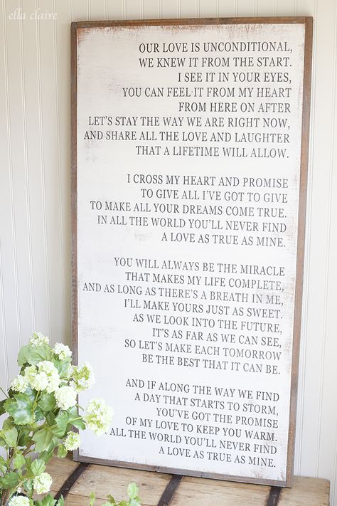 I Cross My Heart Wood Sign | Between You and Me Wood Signs For Bedroom Wall Decor, I Cross My Heart George Straight Lyrics, George Strait Lyrics, Ella Claire, Song Lyric Signs, Rustic Bathroom Designs, Heart Wood, Wall Decor Quotes, George Strait