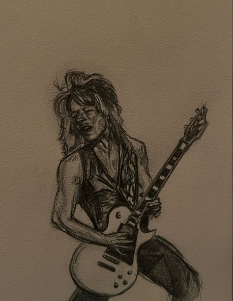 Rock And Roll Sketch, Rockstar Aesthetic Drawing, Classic Rock Drawings, Rock And Roll Drawings, Rockstar Sketch, Rock Star Drawing, Guitar Drawing Aesthetic, Guitarist Sketch, Rockstar Drawing