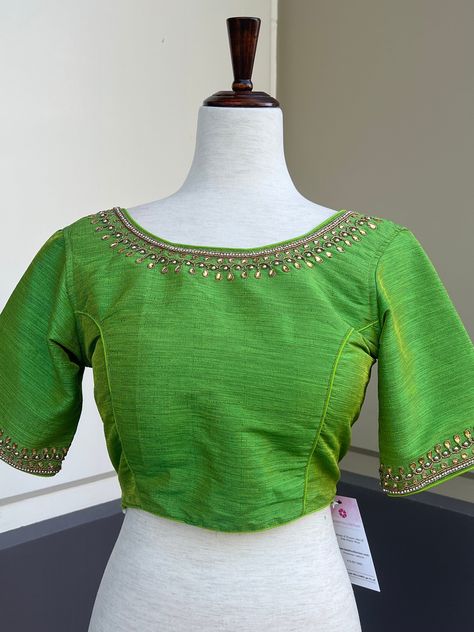 Blouse Handwork, Parrot Green, Padded Blouse, Readymade Saree, Saree Blouses, Indian Blouse, Readymade Blouse, Green Blouse, Blouse Fabric