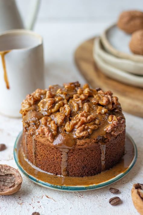 I am sharing my favourite wholewheat coffee cake which is eggless and I have topped the cake with loads of walnuts and a coffee glaze. Wholewheat Cake Recipes, Eggless Tea Cakes, Eggless Coffee Cake Recipes, Wheat Cake Recipes, Eggless Tea Cake Recipe, Eggless Coffee Cake, Eggless Waffle Recipe, Bake With Shivesh, Date And Walnut Cake