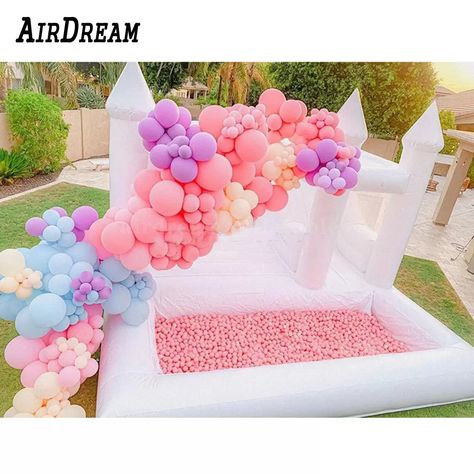 Slide And Ball Pit, Wedding Jumper, White Bounce House, House With Slide, Bounce House With Slide, Kids Ball Pit, Hotel Chain, Bouncy Castle, Play Centre