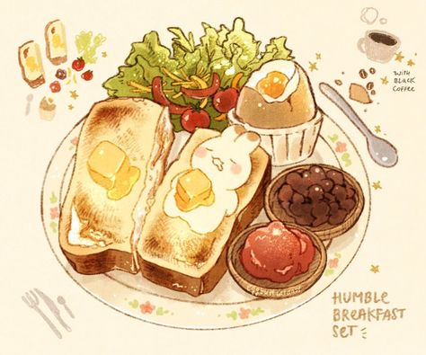 Chibi Food, 귀여운 음식 그림, Foodie Art, Arte Do Kawaii, Simple Breakfast, Food Artwork, Food Sketch, Food Illustration Art, Cute Food Drawings