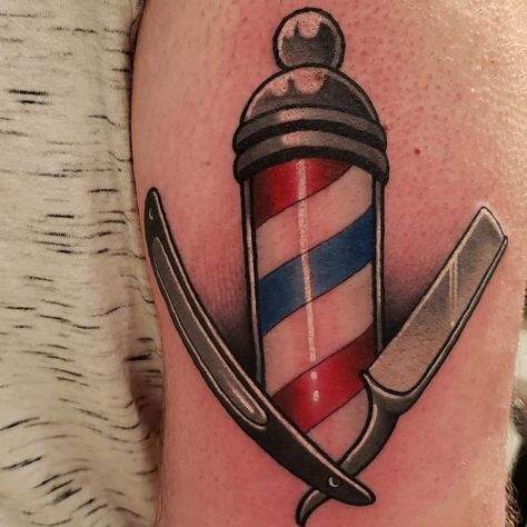 Barber Pole Tattoo Design, Barber Pole Tattoo, Pole Tattoo, Cosmetology Tattoos, Grandfather Clock Tattoo, Grandfather Tattoo, Tattoo Time Lapse, Berber Tattoo, Thumb Tattoos