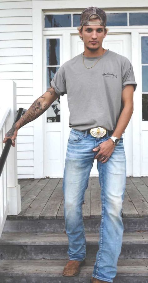 Outfits With Cowboy Boots Men, Texan Outfit Man, Southern Guy Outfits, Southern Outfits Men, Cowboy Outfit For Men Country, Blue Collar Men Worker, Country Concert Outfit Men, Mens Country Outfits, Casual Cowboy Outfit Men