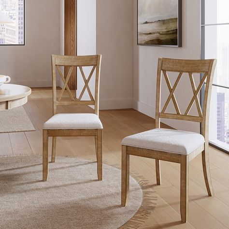 Alma Farmhouse Natural Solid Wood Dining Chair (Set of 2) by HULALA HOME - On Sale - Bed Bath & Beyond - 39642168 Kitchen Table Chairs Ideas, White And Wood Dining Room, Comfy Dining Chairs, Farmhouse Round Dining Table, Christmas Bedrooms, Farmhouse Style Chairs, Rustic Dining Chairs, Kitchen Table Chairs, Farmhouse Dining Chairs