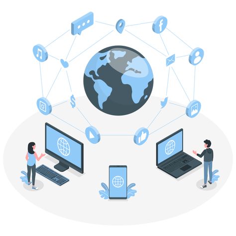 Social Network Icons, Big Data Technologies, Abstract Cloud, Managed It Services, Network Infrastructure, Internet Technology, Vector Online, Isometric Illustration, Network Security