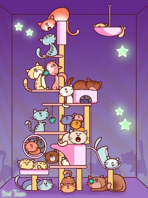 Kawaii Purple, Tree Cartoon, Gato Cat, Chat Kawaii, Pastel Kawaii, Cat Trees, Image Chat, Cats Illustration, Kawaii Cat