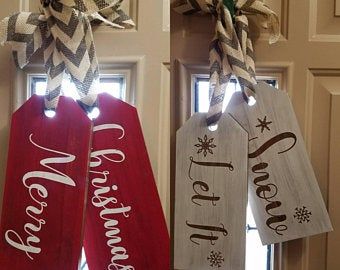 Merry Christmas Large Wooden Door Tag Door Hanger | Etsy Christmas Door Tags, Christmas Decor Door, Porch Decor Christmas, Deco Mesh Garland, Christmas Door Wreath, Wreath Door Hanger, Wood Centerpieces, Door Signs Diy, Door Tags