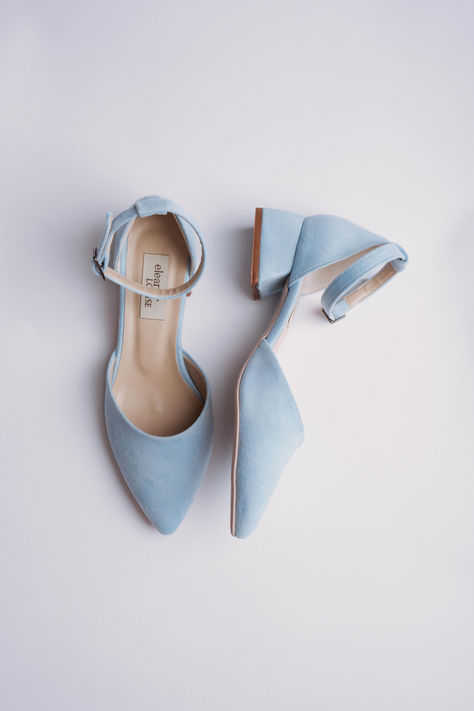 BLUE SUEDE SHOES, BLUE WEDDING SHOES, BLUE LOW HEELS, BABY BLUE SHOES, WEDDING HEELS, BLUE BLOCK HEELS,LIGHT BLUE BRIDAL SHOES, ANKLE STRAP HEELS  As Eleanor Louise, we stand out with our Blue Suede heeled shoes that combine style and comfort. Specifically designed for brides, these shoes are crafted with high-quality materials. • Completing your style and boosting your confidence is the most elegant way! Blue Suede 1.37-inch (3.5 cm) low-heeled shoes offer elegance and chicness with every step. Blue Wedding Heels For Bride, Wedding Heels Blue, Blue Shoes Wedding, Wedding Shoes Blue, Blue Heels Wedding, Baby Blue Shoes, Blue Low Heels, Shoes Wedding Heels, Blue Block Heels