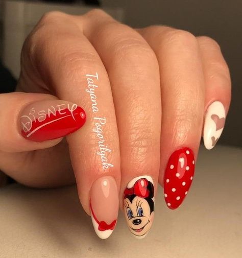 Animation Nails, Disneyland Nails, Cartoon Nail Designs, Minnie Mouse Nails, Alexa & Katie, Unghie Nail Art, Valentine Nail Art, Nail Drawing, Disney Nails