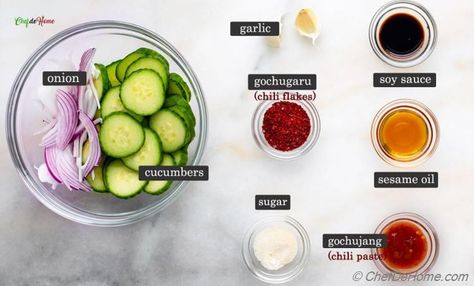 Daikon Kimchi Recipe, Cucumber Kimchi Recipe, Kimchi Recipes, Quick Kimchi, Korean Cucumber Salad, Cucumber Kimchi, Korean Chili, Spicy Ketchup, Vegan Kimchi