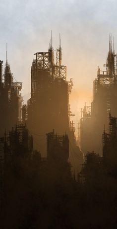 Industrial City Concept Art, Sci Fi Industrial, Dystopian Cityscape, Cyberpunk Noir, Acnh Maps, Industrial District, Sci Fi City, Sci Fi Environment, Cyberpunk Aesthetic