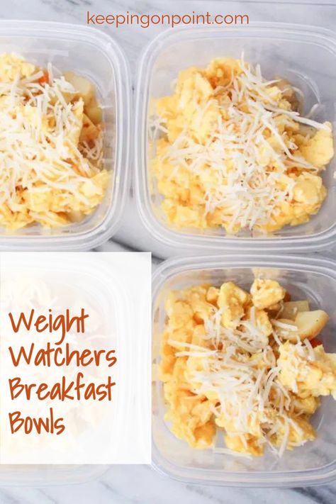 These breakfast bowls are perfect for meal prep! Ww Breakfast Recipes On The Go, Weight Watcher Breakfast Sandwich, Ww Lunch Bowls, Weight Waters Breakfast, Ww Meal Prep Breakfast, Ww Work Lunch Ideas, Ww Food Prep, Weight Watchers Recipes Meal Prep, Ww Zero Point Breakfast Ideas