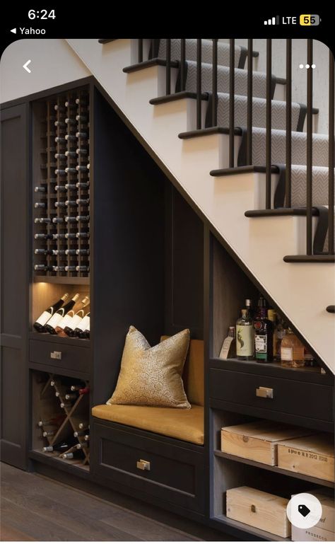 Under Stairs Wine Cellar, Under Stairs Nook, Stair Nook, تحت الدرج, Stairs Renovation, Curtains Bathroom, Stairs In Living Room, Home Wine Cellars, Staircase Storage