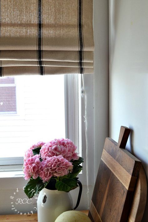 No Sew Roman Shades Farmhouse Roman Shades Kitchen, Burlap Roman Shades Diy, Diy Roman Shades From Mini Blinds, Plaid Roman Shades, Diy Shades For Windows, Diy Roman Shades No Sew, Roman Shades In Kitchen, Homemade Roman Blinds, Ikea Roman Shades