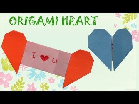 Origami Heart with Message - Origami Easy - YouTube Hart Origami, Easy Origami Heart, Origami Heart With Wings, 3d Origami Heart, Hearts Paper Crafts, Origami Shapes, Dollar Bill Origami, Origami Bookmark, Kids Origami