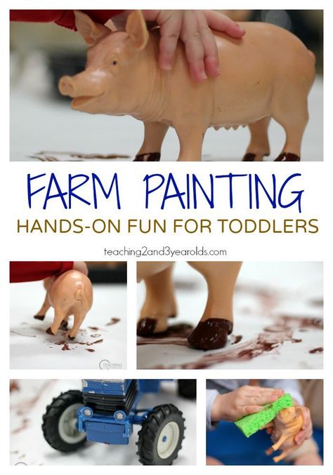 This toddler farm painting activity is an easy and fun hands-on art idea for 2 year olds. They can even wash the paint off the animals in the water table! From Teaching 2 and 3 Year Olds Farm Animal Art Projects, Art Projects For Toddlers, Projects For Toddlers, Farm Animals Preschool, Fun For Toddlers, Farm Animal Art, Animals Activities, Farm Animals Activities, Farm Painting