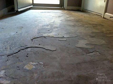 How To Patch and Level a Concrete Floor Leveling Concrete Floor, Concrete Floor Repair, Concrete Floors Diy, Painting Basement Floors, Garage Boden, Painted Concrete Floors, Linoleum Flooring, Concrete Projects, Cement Floor