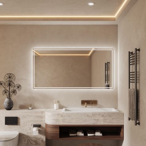 Frameless Bathroom Mirror, Classic Mirror, Led Bathroom Mirror, Mounted Vanity, Modern Wall Mirror, Free Mirror, Led Bathroom, Mirror Shapes, Led Mirror Bathroom