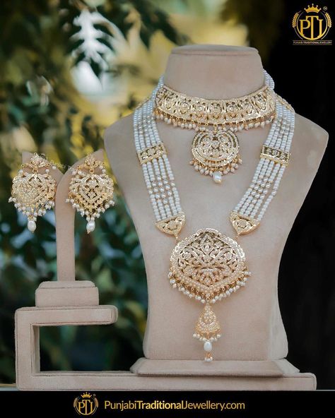 Punjabi Traditional Jewellery® on Instagram: “featured:- Gold Finished Jadau Pearl Rani Haar Set • • You may also DM us OR contact us at +91 9914721111 to…” Rani Haar Gold Indian Bridal, Wedding Jewllery, Gold Rani Haar, Pearl Rani Haar, Punjabi Traditional Jewellery, Bridal Jewelry Sets Brides, Pakistani Bridal Jewelry, Kundan Jewellery Bridal, Bridal Jewelery