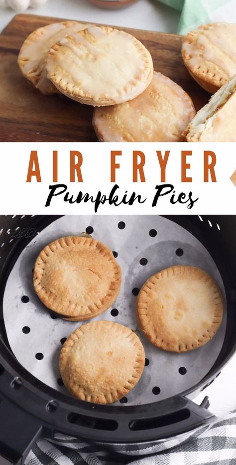 Air Fryer Mini Pumpkin Pies | DINE DREAM DISCOVER Hand Held Pies, Pumpkin Hand Pies, Air Fryer Pumpkin, Air Fryer Recipes Dessert, Hand Pie Recipes, Mini Pumpkin Pies, Pumpkin Pies, Air Fryer Recipes Chicken, Air Fryer Dinner Recipes