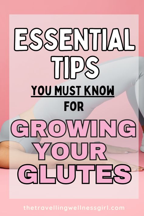 Pinterest pin showing a woman doing glute workouts Glute And Thigh Exercises, Best Ways To Grow Your Glutes, How To Grow Your Glutes And Hips, Exercise For Bigger Buttocks At Home, Rounded Glutes Workout, Build Bigger Glutes, Best Workout For Glutes, Bigger Glutes Food, Glutes Not Growing