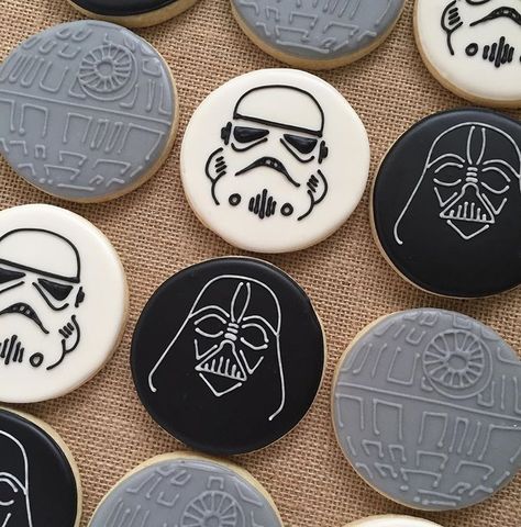 *No caption needed* #darkside #maythe4thbewithyou #stormtrooper #darthvader #starwarscookies #deathstar Star Wars cookies Star Wars Dessert, Star Wars Cookies, Star Wars Theme Party, Cartoon Cookie, Cookie Table, Star Wars Cake, Star Wars Birthday Party, Sugar Cookie Designs, Star Cookies