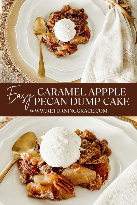 Caramel Apple Pecan Dump Cake Apple Pecan Dump Cake, Pecan Dump Cake, Spiced Cake, Cake Apple, Caramel Apples Easy, Homemade Apple Pie Filling, Different Types Of Cakes, Easy Caramel, Apple Dump Cakes